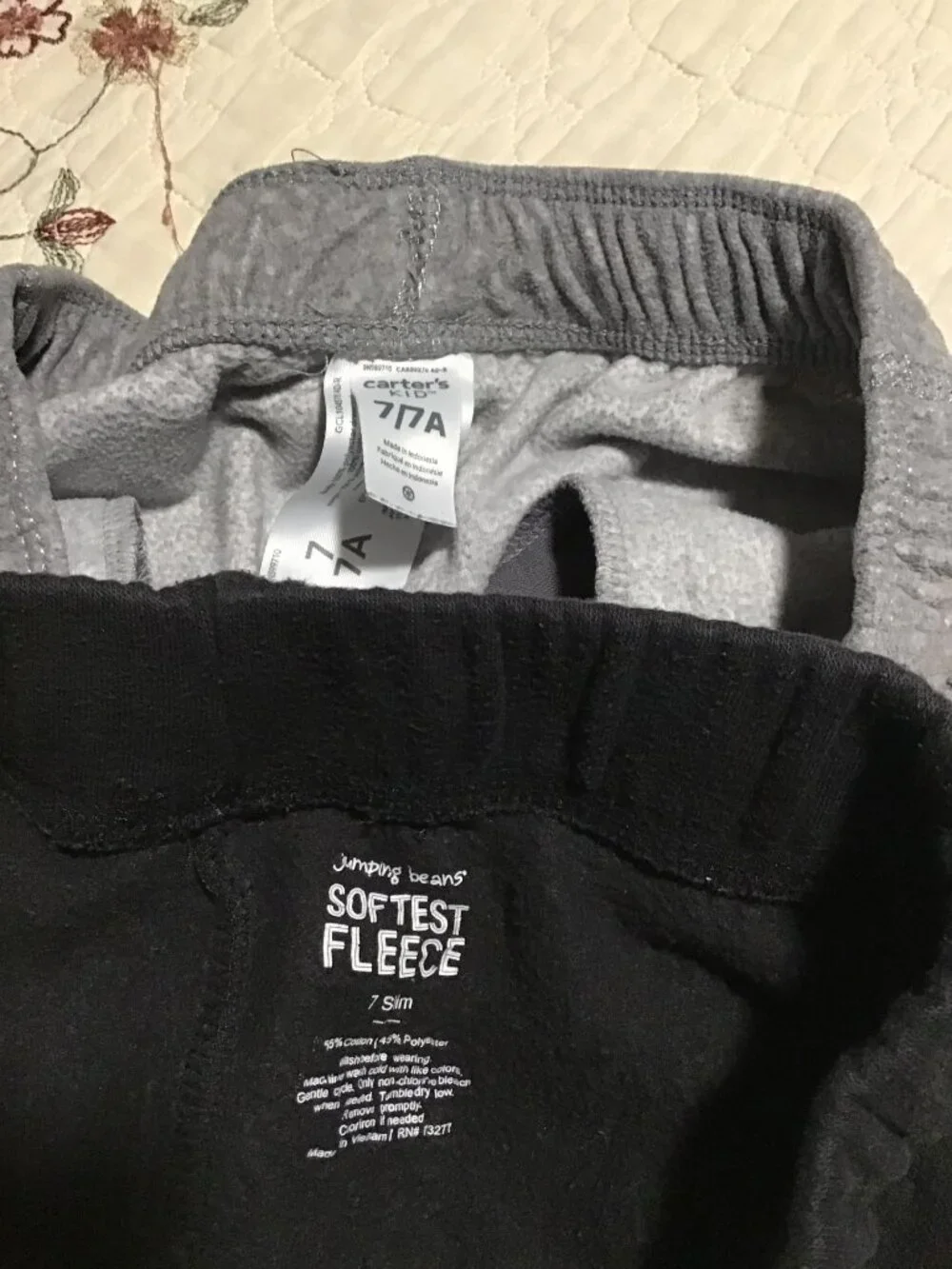 Two Pairs of Boy's Fleece Sweatpants Size 7/7Slim--Carter's & Jumping Beans
